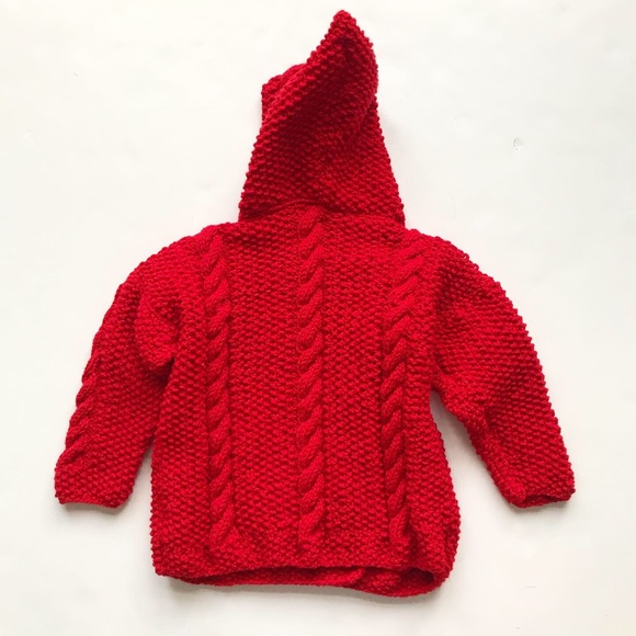 Hand knit red pointy hooded sweater looks 4/5T - Picture 5 of 5